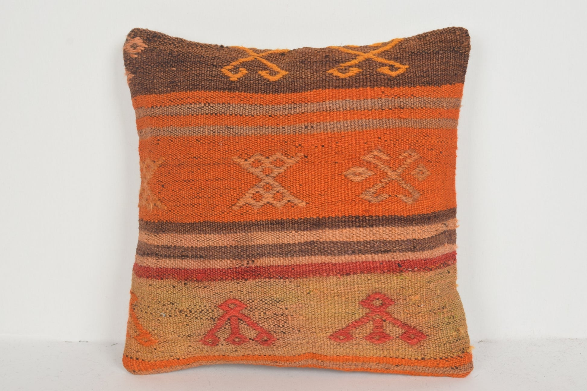 Turkish Kilim Pillow Cover 16x16 " 40x40 cm. D01951