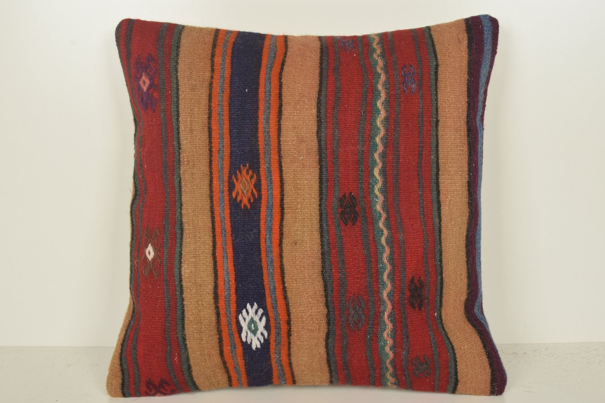 Turkish Kilim cheapest wool pillow covers 18 x 18, Black & tan, orange Boho